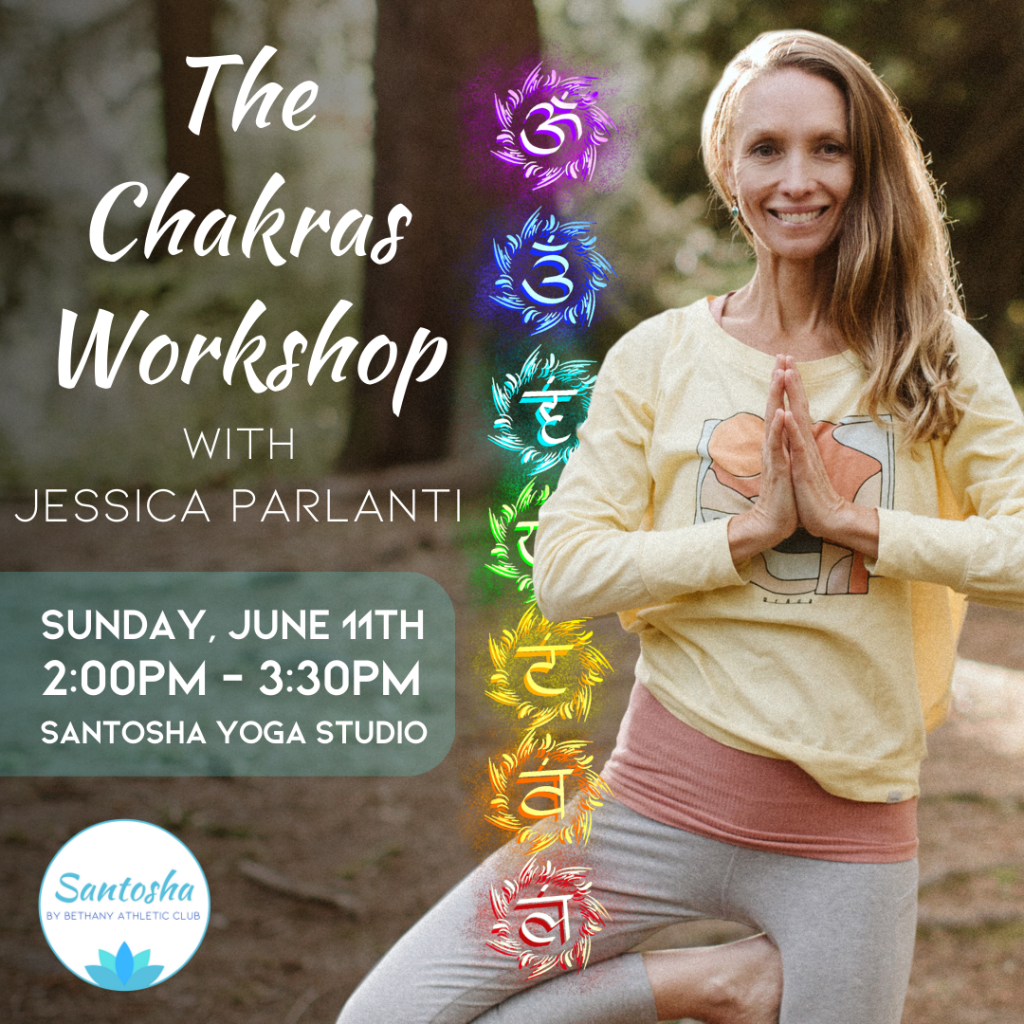 Jessica posting in a yoga stance promoting Chakras workshop