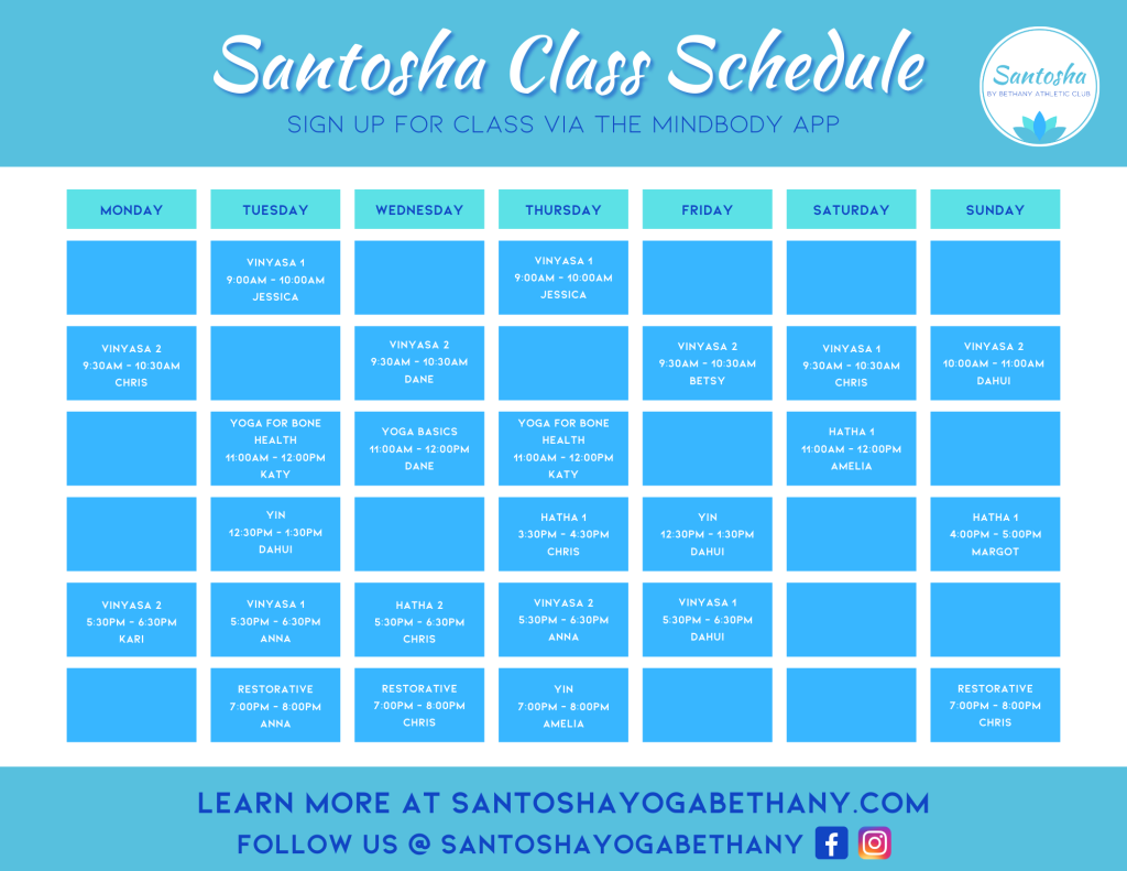 santosha yoga class schedule 2023