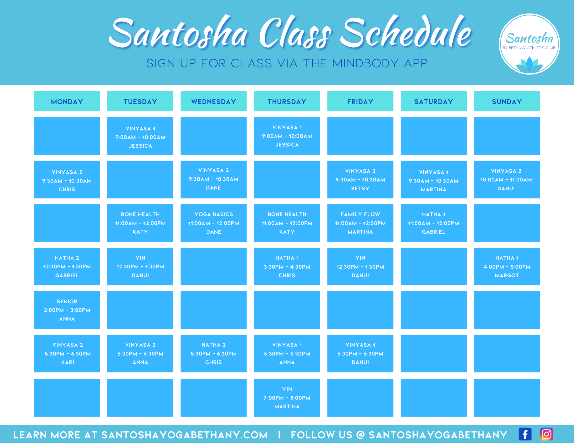 Yoga Class Schedule Santosha At