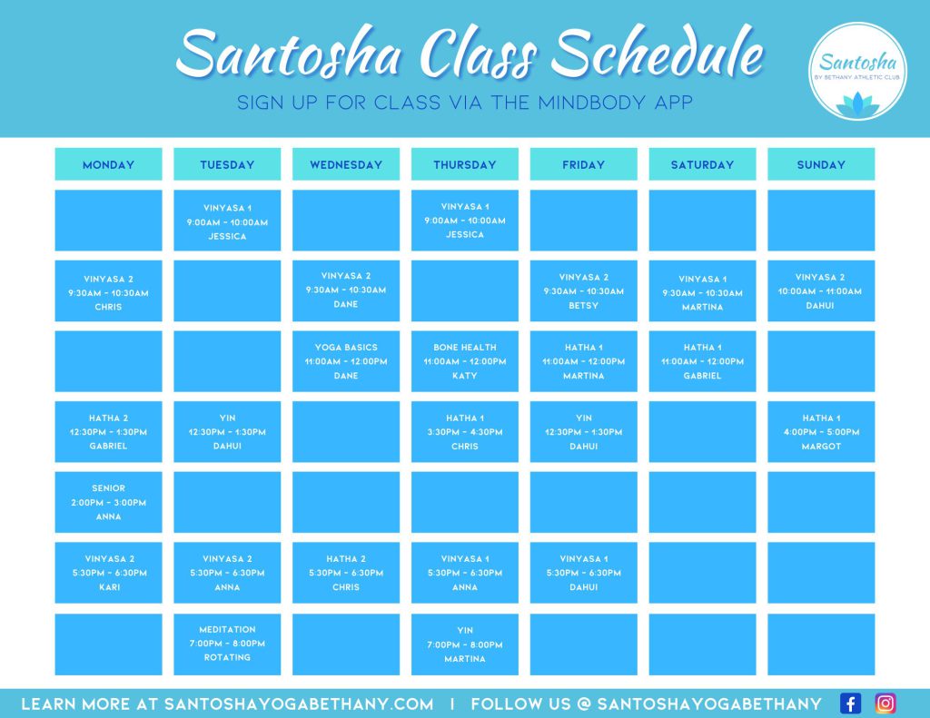 Class Schedule at Santosha Yoga in Portland Oregon