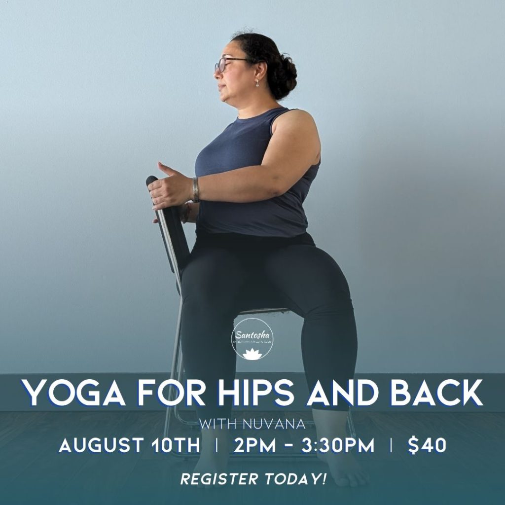 Yoga for hips and back flyer at Santosha Yoga in Portland Oregon